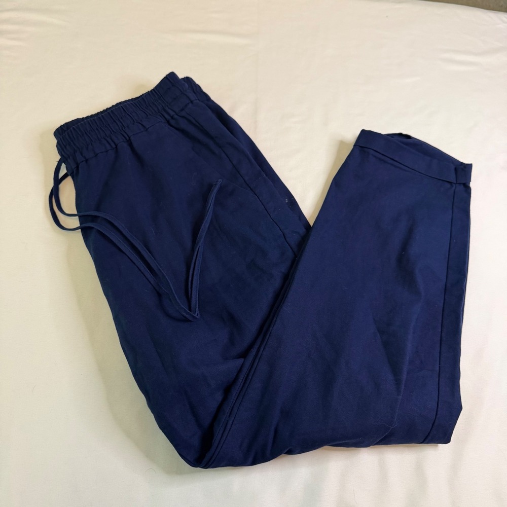 J.Crew Re-Imagined Navy Blue Linen Cotton Drawstring Pull On Pants Size 6